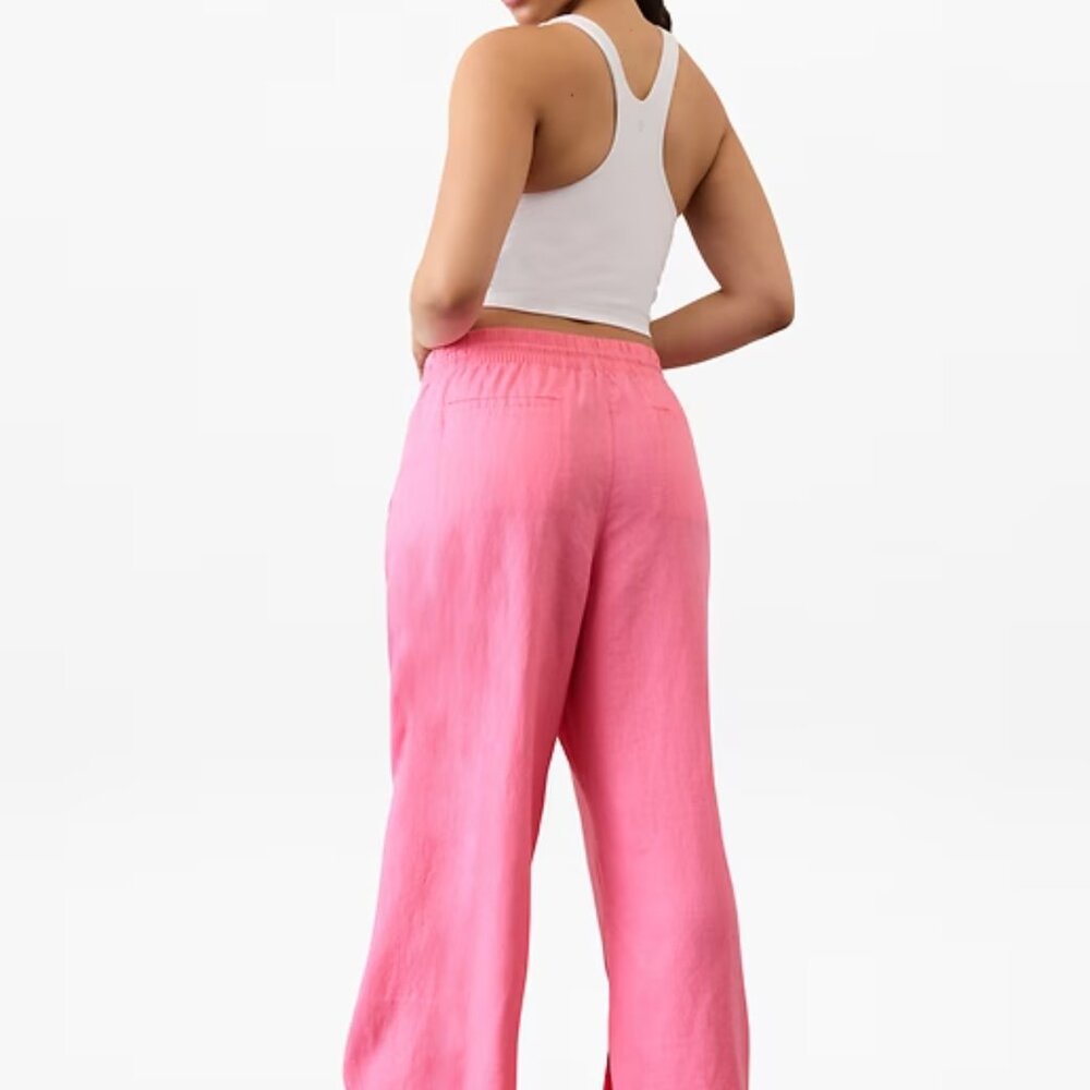 Athleta NWT Retreat Linen High Rise Wide Leg Pant, TALL MEDIUM, Raphanus PINK - Picture 2 of 6